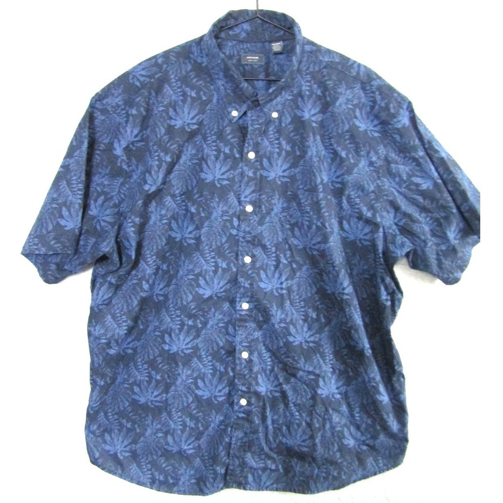 Arrow Mens XXL‎ Navy Blue Tropical Leaf Print Short Sleeve Button Down Shirt